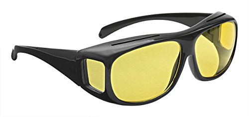 Wedo 27147599 Überzieh Nachtsichtbrille für Autofahrer, für Brillenträger, getönte polarisierende Gläser, gemäß ISO Norm, Hülle und Gebrauchsanleitung, schwarz/gelb