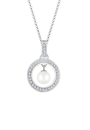 Elli Damen-Kette mit Anhänger Kreis 925 silber Zirkonia Rundschliff Synthetische Perle weiß 60 cm 0108161816_60