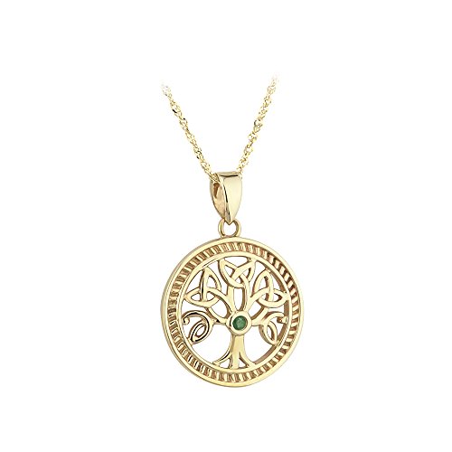 solvar 10 K Gelb Gold mit Smaragd Baum des Lebens necklace-irish Made