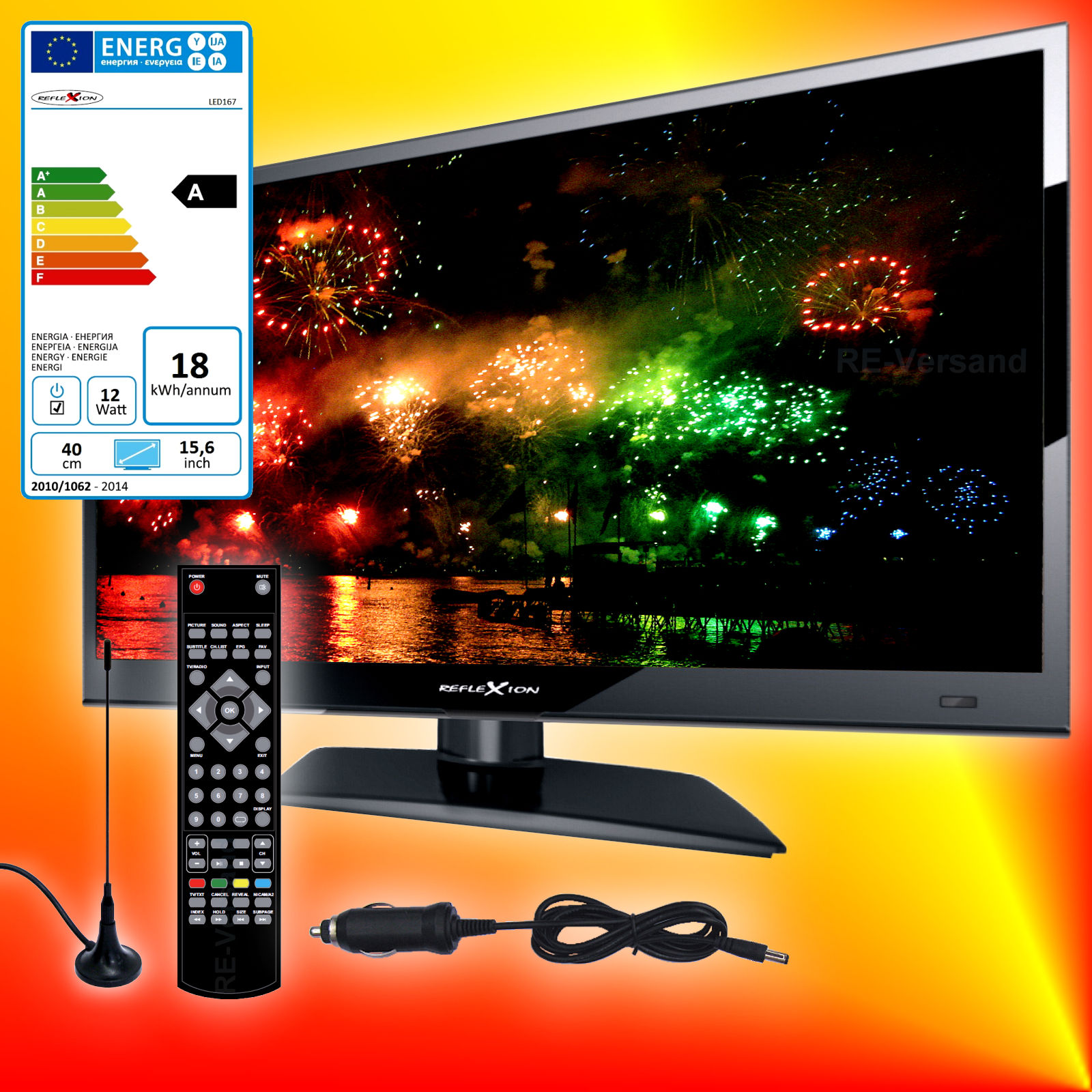 Reflexion LED1671 40cm TV DVB-T2/S2/C 12V 24V 230V Fernseher CI+ USB HDMI EEK A