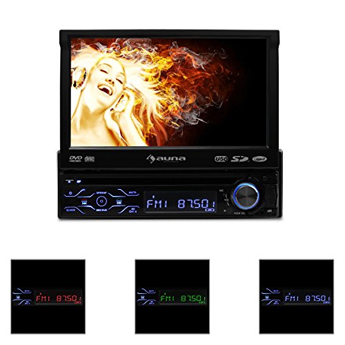 auna MVD-180 Autoradio Moniceiver (18cm 7 Zoll Touchscreen Display, DVD-CD-MP3-Player, USB-SD-Slot, AUX, Bluetooth, Freisprechanlage, Fernbedienung, abnehmbares Bedienteil) schwarz