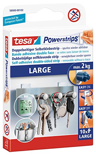 tesa Powerstrips Strips LARGE für max. 2kg, Packung mit 10 Strips