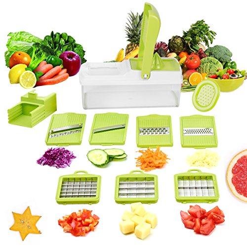 9 in 1 Verstellbarer Mandoline Gemüseschneider Schneiden, Zerteilen Gemüse Obst Schnell und gleichmäßig, Multischneider, Gemüsehobel, Gemüseschäler, Gemüsereibe und Julienneschneider in 1