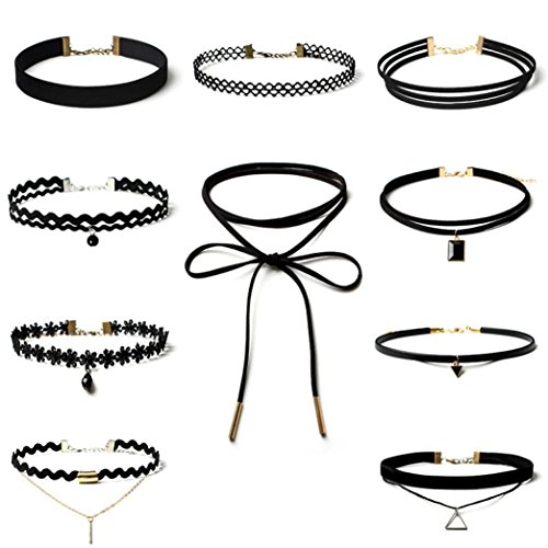 Sunnywill 10 Stück Choker Halskette Set Stretch samt klassische gotische Tattoo Spitze Choker für Frauen Mädchen Damen