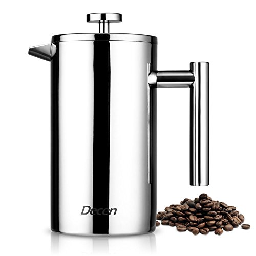 Decen Kaffeebereiter mit Edelstahlfilter, Kaffeekanne, French Press System und Zweilagigem Edelstahl Konstruktion - 1L