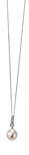 Elements Gold Damen-Halskette 9 Karat (375) Weißgold Süßwasserperle Diamant-Anhänger, Kettenlänge 46 cm