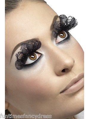 Long Black Lace False Eyelashes Lashes & Glue Lady Gaga Fancy Dress