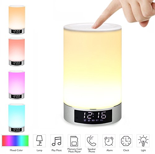 Blingco Portable Wireless Bluetooth Lautsprecher, Nachtlicht Wecker Wake Up Licht Dimmable und Farbe ändern Nacht Lampe mit Touch Control (L5 Weiß)