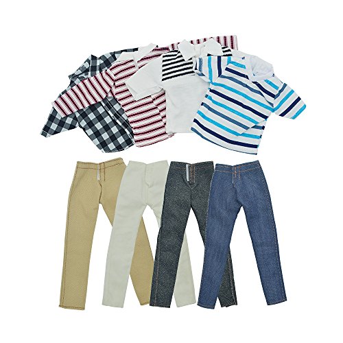 ASIV 4 Kurzarm Shirts, 4 Paar Hosen Kleider für Barbie Freund Ken Puppen, 8 Stück (zufällige Farben)