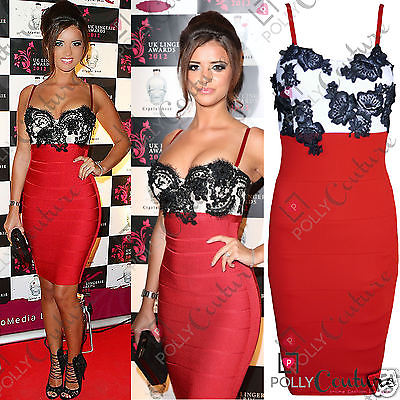 Womens Red Lace Bodycon Bandage Cocktail Party Evening Formal Ladies Midi Dress