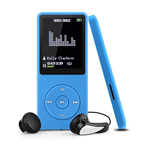 Swees 8GB MP3 Player Tragbare MP3 Musik Player mit FM Radio Funktion 70 Stunden Wiedergabe, inklusive kopfhörer und USB kabel, Blau