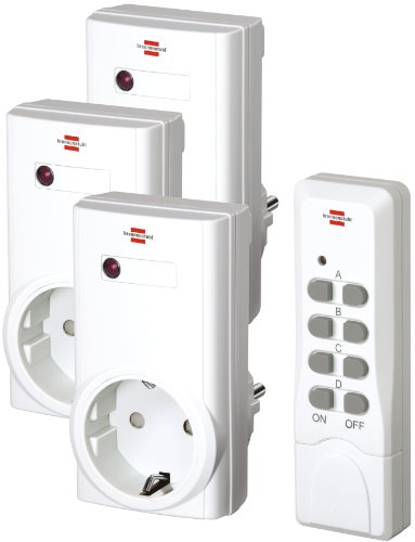 Brennenstuhl Funkschalt-Set RCS 1000 N Comfort, 3er Funksteckdosen Set (mit Handsender und Kindersicherung) Farbe: weiß