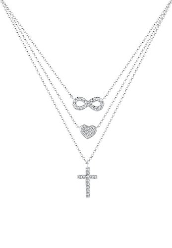 Elli Damen-Kette mit Anhänger Kreuz, Layer, Infinity, Herz 925 Silber Kristall weiß Rundschliff 40 cm - 0111941516_40