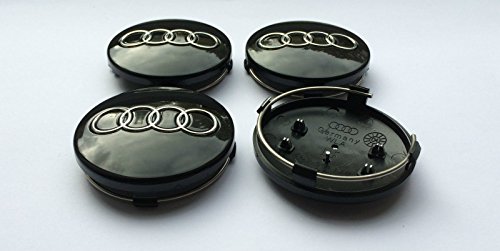 Set of 4 BLACK AUDI 60mm Alloy Wheel Centre Caps