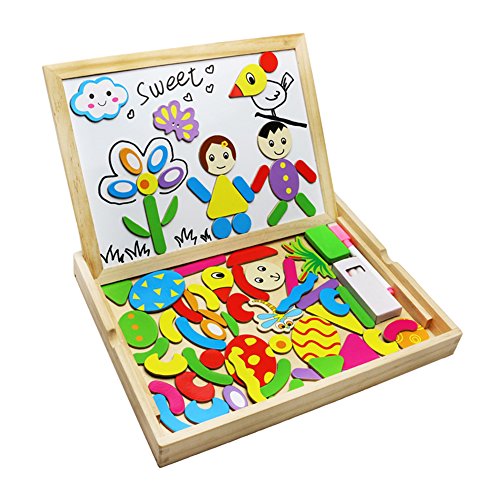 Magnetisches Holzpuzzle Doppelseitige Tafel aus Holz Holzspielzeug mit Bunt Tier Puzzle Lernspiel für Kinder ab 3 Jahren