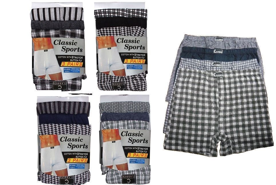 12 Pairs Men's Boxer Shorts Underwear, Check Plain Stripe Cotton Boxers S XL XXL