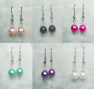 1 Paar  Perlen Ohrringe freie Farbauswahl Ohrhaken 925er Silber NEU
