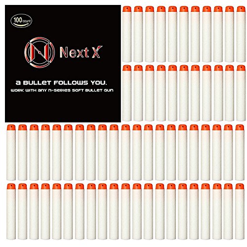 NextX 100 Stück Refill Einschuss Darts Packung 2.84in / 7.2cm Weichschaum Universal- wachsen in der Dunkelheit Fluoreszenz Rundkopf für die meisten Nerf N-Strike Elite Series Blasters Kid Spielzeug-Gewehr (weiß)