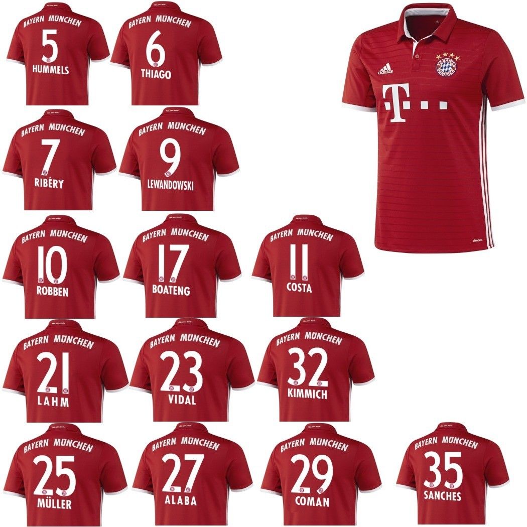 adidas FC Bayern München Heimtrikot 2016/2017 rot/weiß mit Flock Beschriftung
