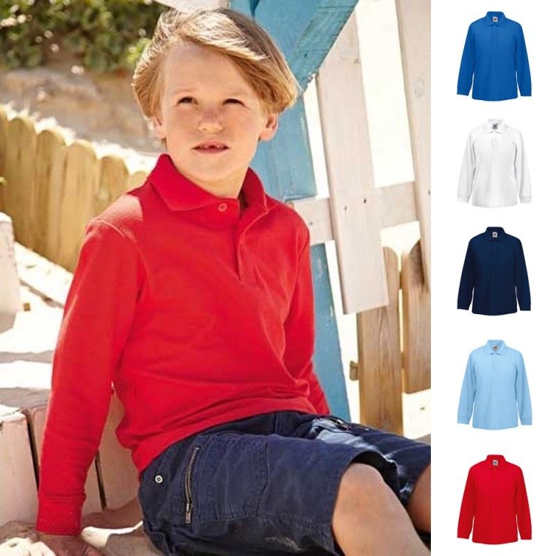 Kinder Kids Kind Poloshirt Polo Shirt Langarm Polohemd 65/35 Fruit of the loom
