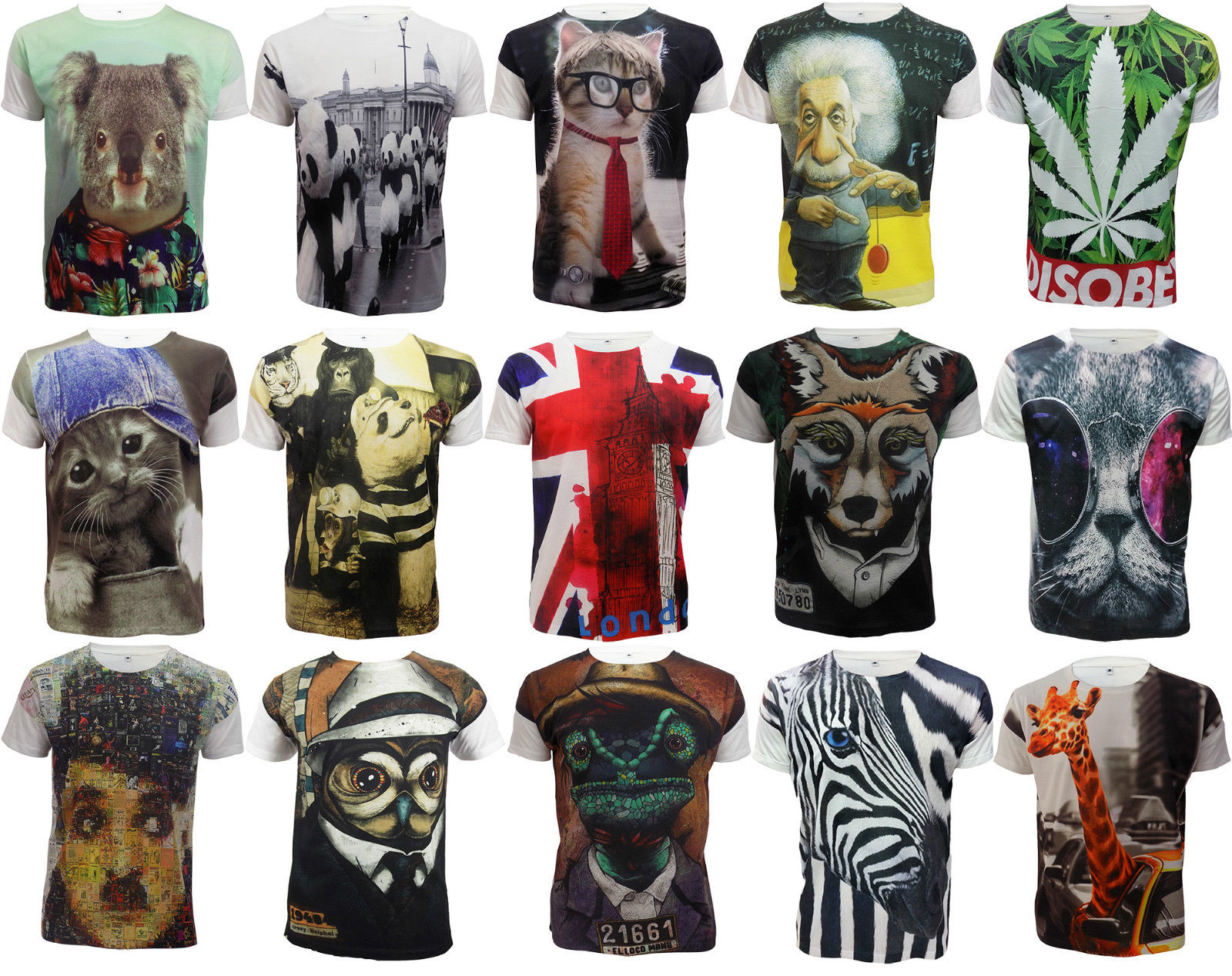 Sublimation Front Print T Shirt  Swag Dope Cannabis Leaf Disobey Fox Lizard Tops