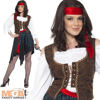 Ladies Sexy Pirate Costume + Headband Womens Adults Shipmate Fancy Dress Outfit 