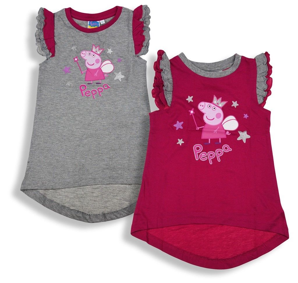 Süßes Peppa Wutz T-Shirt mit Rüschen, grau oder pink, Motiv, Mädchen Hemd, NEU