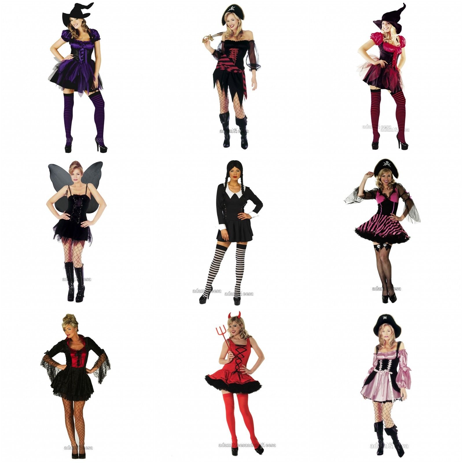 Womens Fancy Dress Costumes Witch, Vampire Pirate Goth Sizes S M L XL XXL Lot