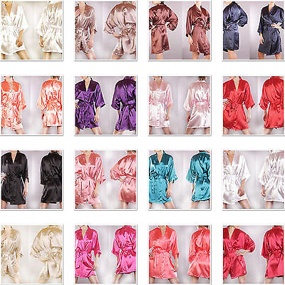 Morgenmantel Damen Negligee Kimono Dessous Nachtwäsche Satinmantel viele Farben