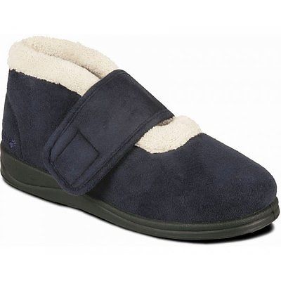 Padders SILENT Womens Ladies Extra Wide (EE) Fit Velcro Slippers Boots Navy Blue