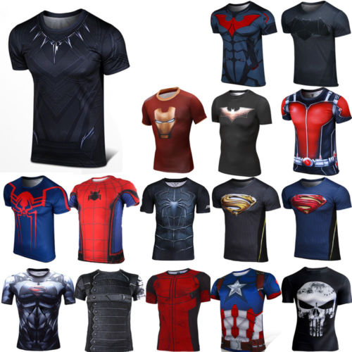 Comics SUPERHERO Herren Superhelden Kurzarm T-shirt Tops Casual Shirt Laufshirt