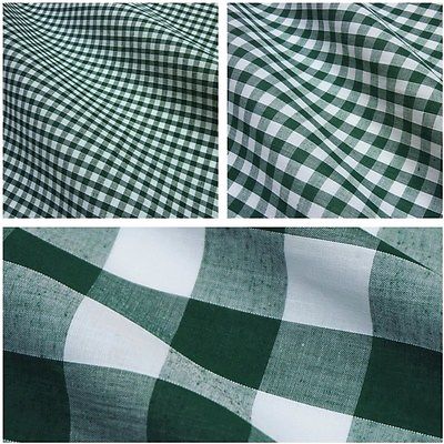 Bottle Green & White Corded Polycotton Gingham Fabric - 3 Sizes *Per Metre