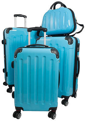 Reisekoffer Set Hartschalenkoffer Trolley Beautycase Mauritius Hellblau Blau