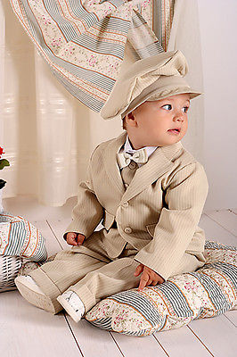 Eleganter Kinderanzug Taufanzug Babyanzug Festanzug  6 Tlg. Beige/Creme 