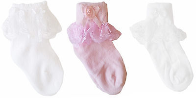 Baby Mädchen Socken Strümpfe festlich Rüschen Spitze Taufe Hochzeit weiss rosa