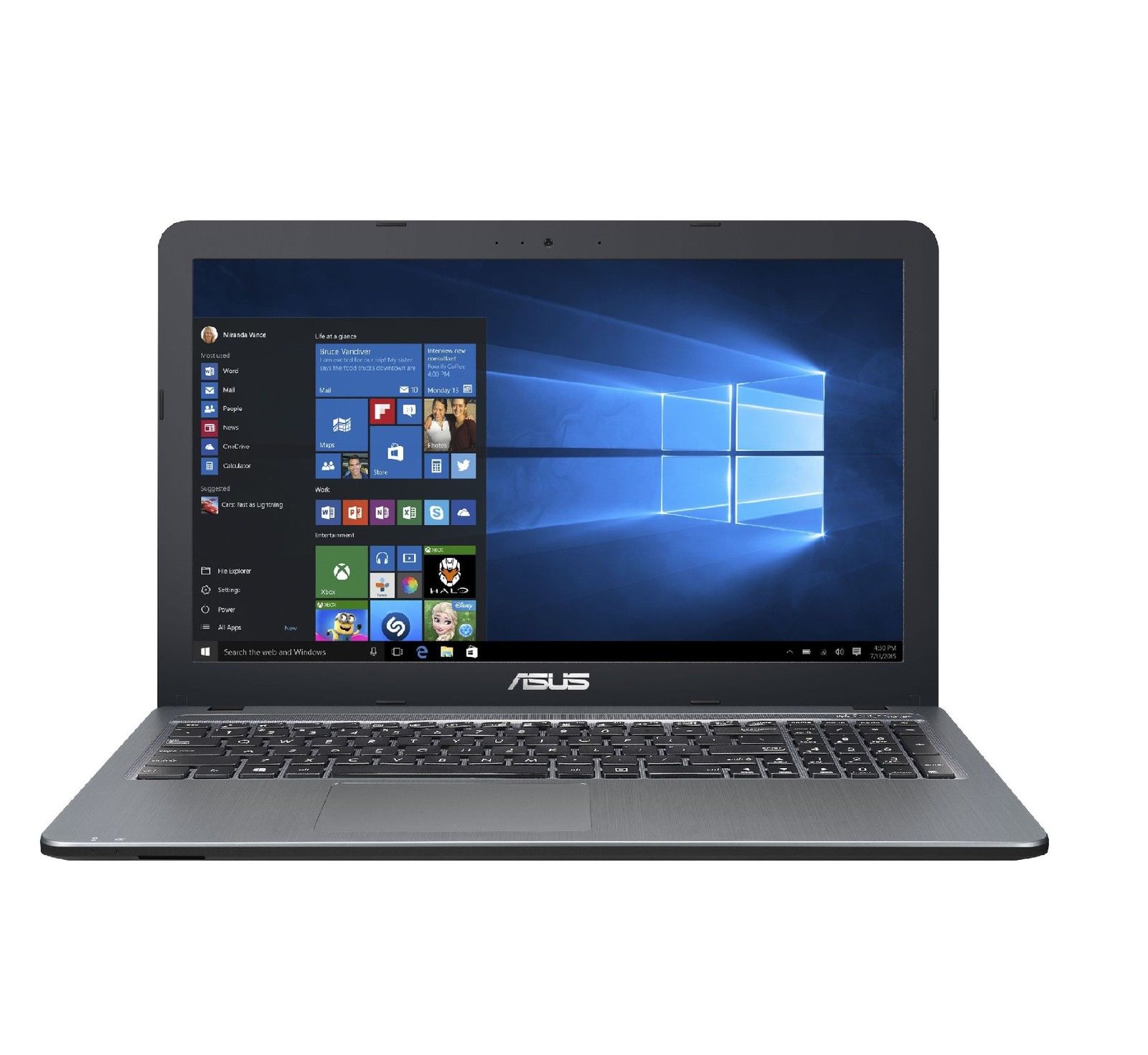 Asus Notebook 15,6 Zoll - Intel Quad Core 2,60 GHz - 500 GB - USB 3.1 - Win 10