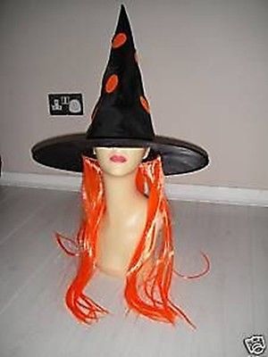 Kostüm Halloween Hexe Hut Orange Perücke