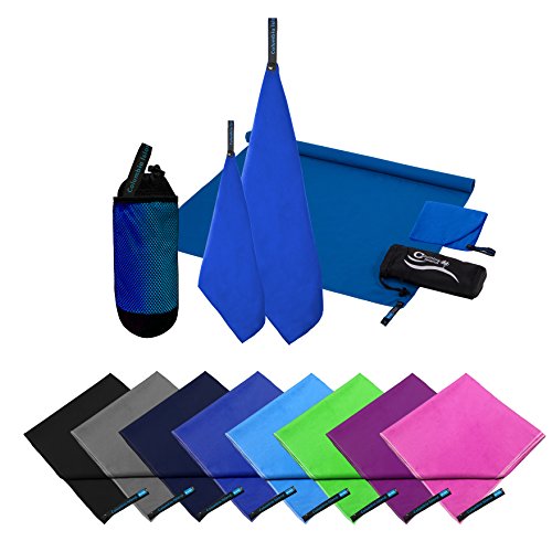 2er Set Reisehandtuch dark blue Mikrofaser Handtuch 70x140 cm + 30x50cm Sport-Handtuch saugfähig Badehandtuch (Dark Blue)