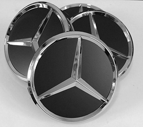 Felgendeckel Mercedes Benz 4 x 75mm Nabendeckel Radnabenkappen Radkappen Felgenkappen Nabenkappen Wheel Caps Schwarz/Chrom