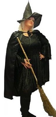 Horror-Halloween-WITCHES BLACK CLOAK/CAPE  Fancy Dress Costume Plus Sizes 16-42