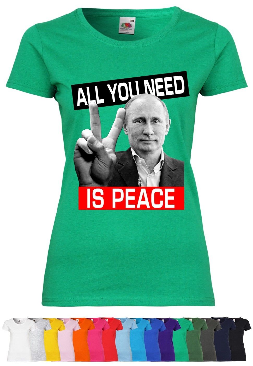 M22 F288N Damen T-Shirt mit Motiv Peace by Putin  Russland Moskau Design Kurzarm