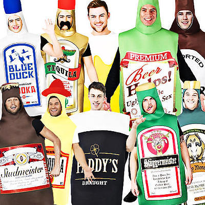 Alcohol Drink Bottles Mens Costumes Stag Night Fun Adults Fancy Dress Outfits 