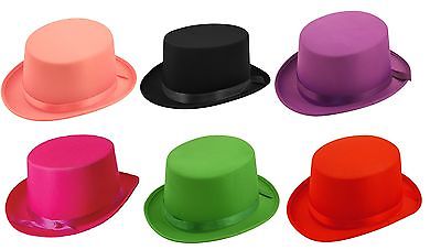 FANCY DRESS SATIN TOP TOPPER HAT IN PURPLE RED PINK AND GREEN 