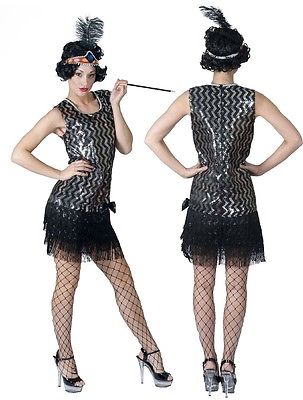 Charleston Kleid schwarz/silber Fransen 20er 30er Jahre Glitzereffekt Fasching