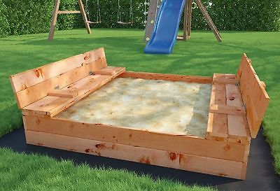 Sandkasten Sandkiste Sandbox mit Deckel SITZBÄNKEN 120x115CM Holz