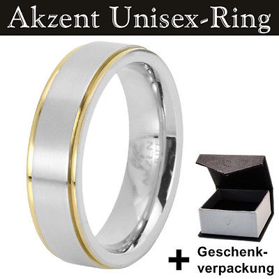 Akzent Edelstahl Ring Farbe Silber Gold + Geschenkbox