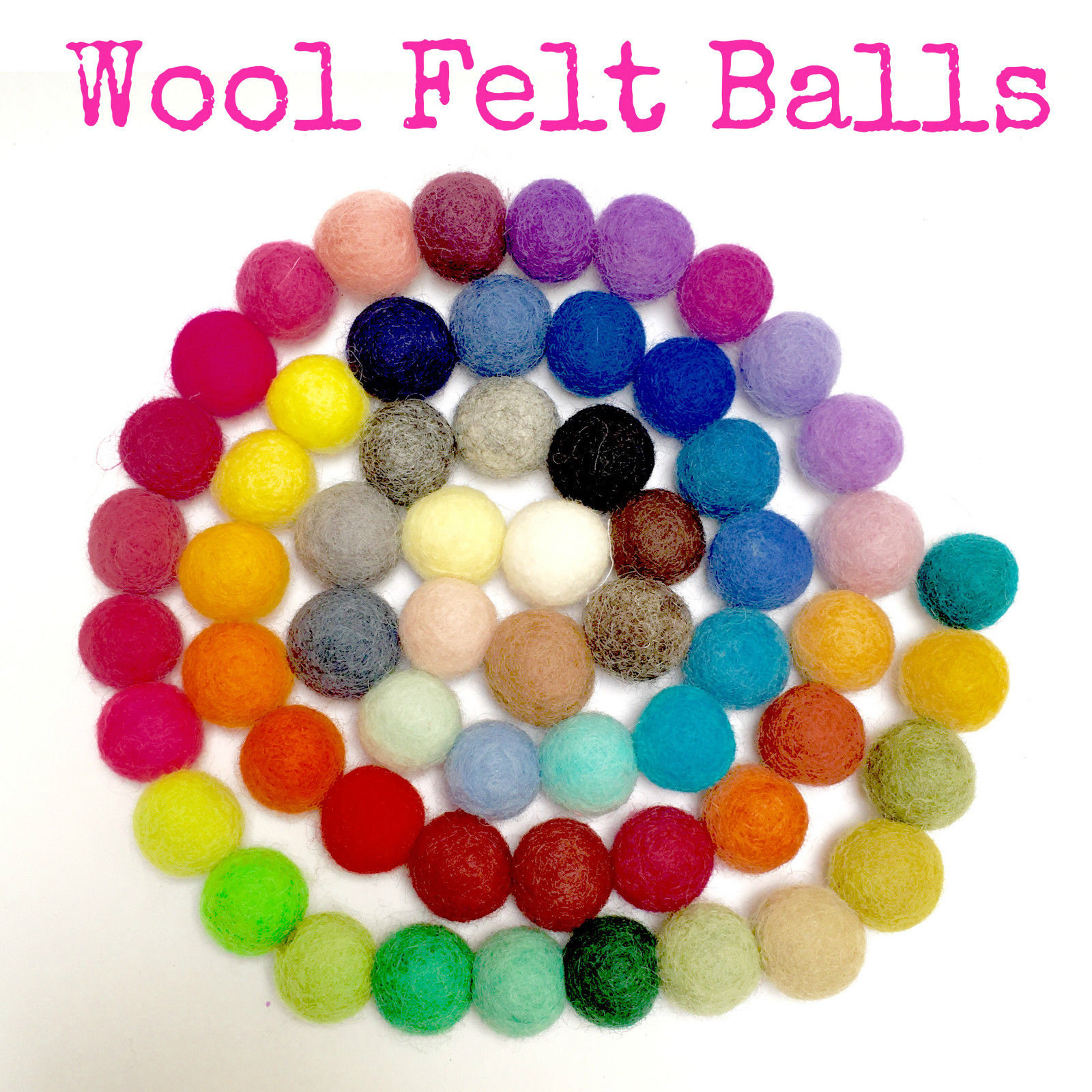 2cm Wool Felt Balls - Pack of 5 - 60 colours to choose from