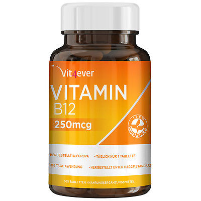 365- 1090 Tabletten Vitamin B12 250mcg 10000% RDA B 12 vegane Tabletten