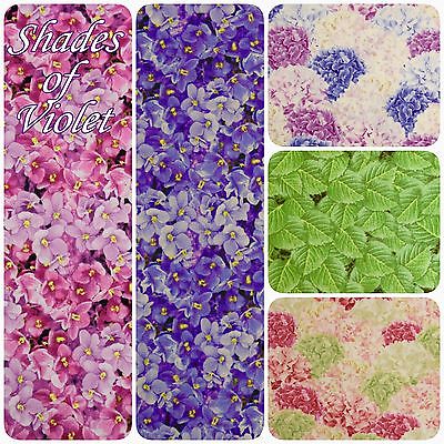 Shades of Violet African Violet/ Hydrangea Flower Garden Fabric Fat Quarters