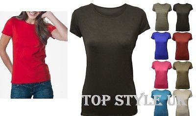 Ladies Cap Sleeve Plain Women 100% Cotton Slim Fitted  Crew Neck Basic T-Shirt